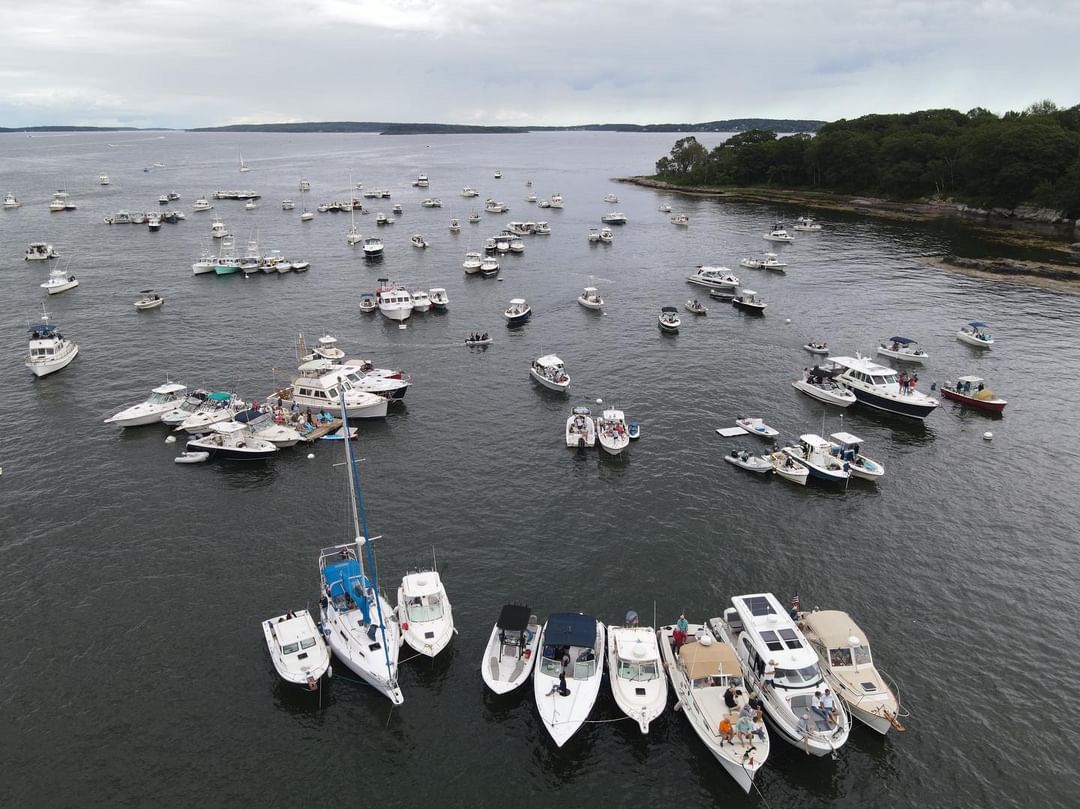 Aerial of boats at concert
